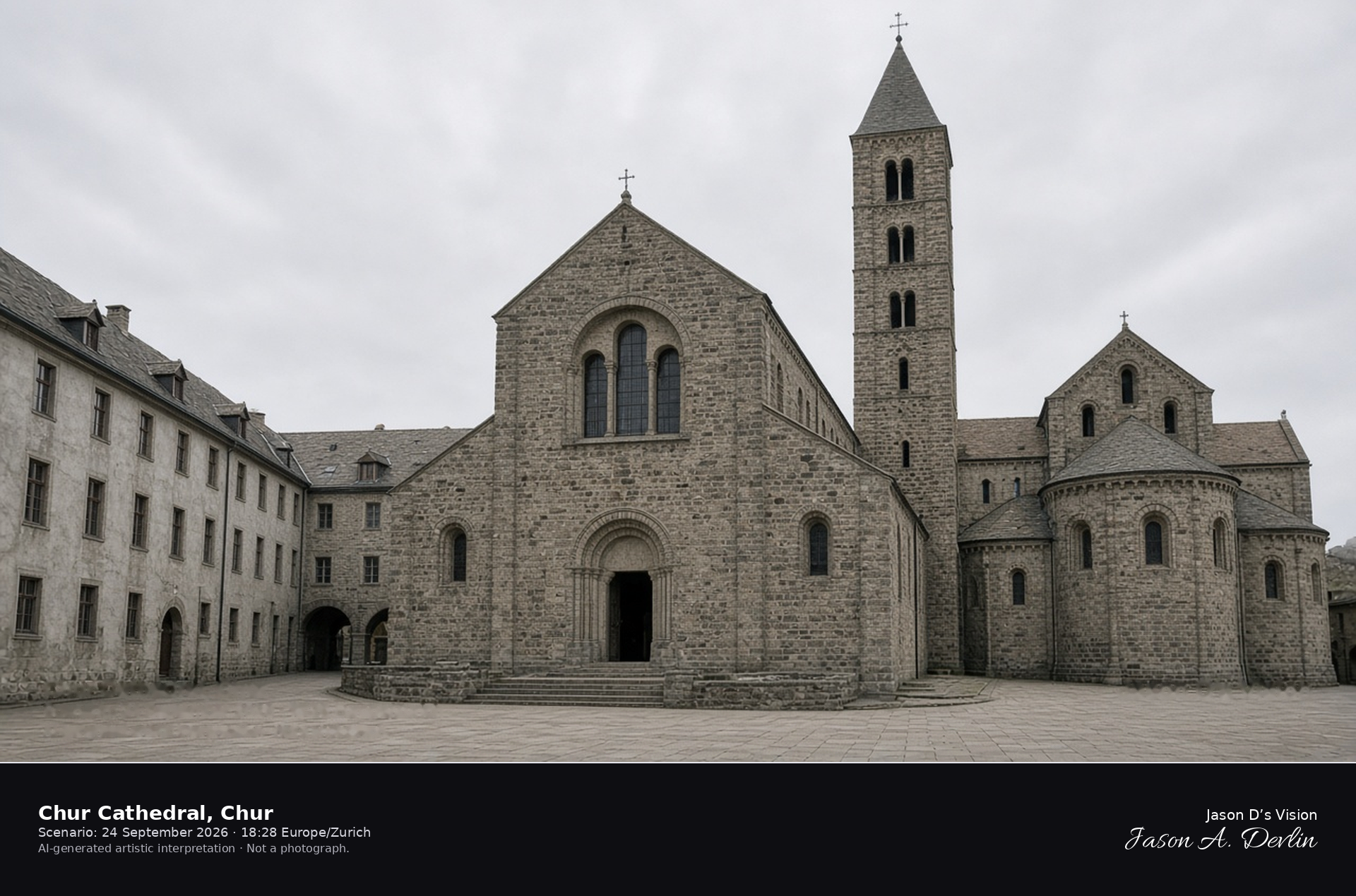 AI-generated artistic interpretation of the west front of Chur Cathedral