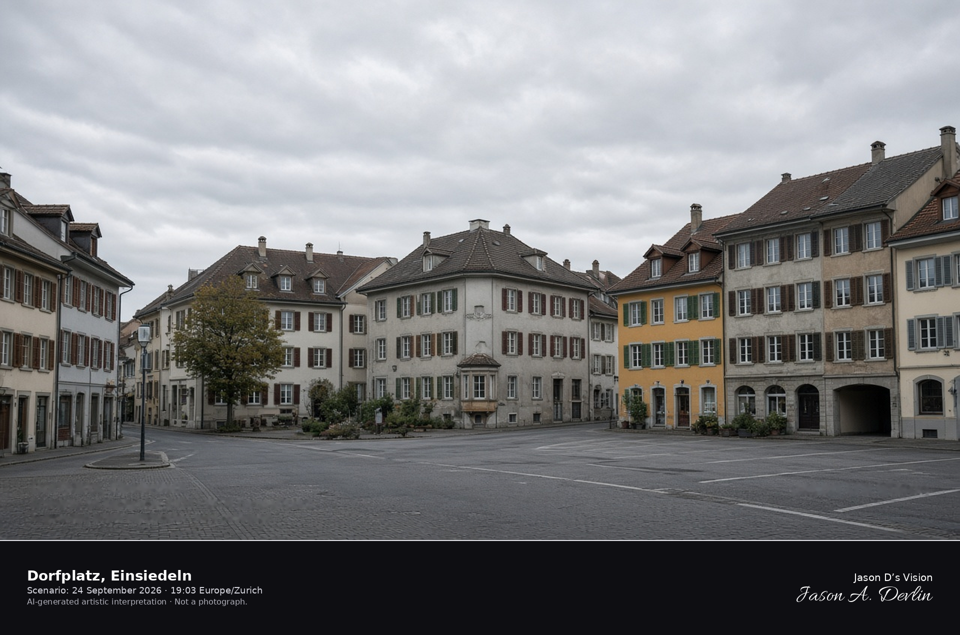 AI-generated artistic interpretation of Dorfplatz in the village of Einsiedeln