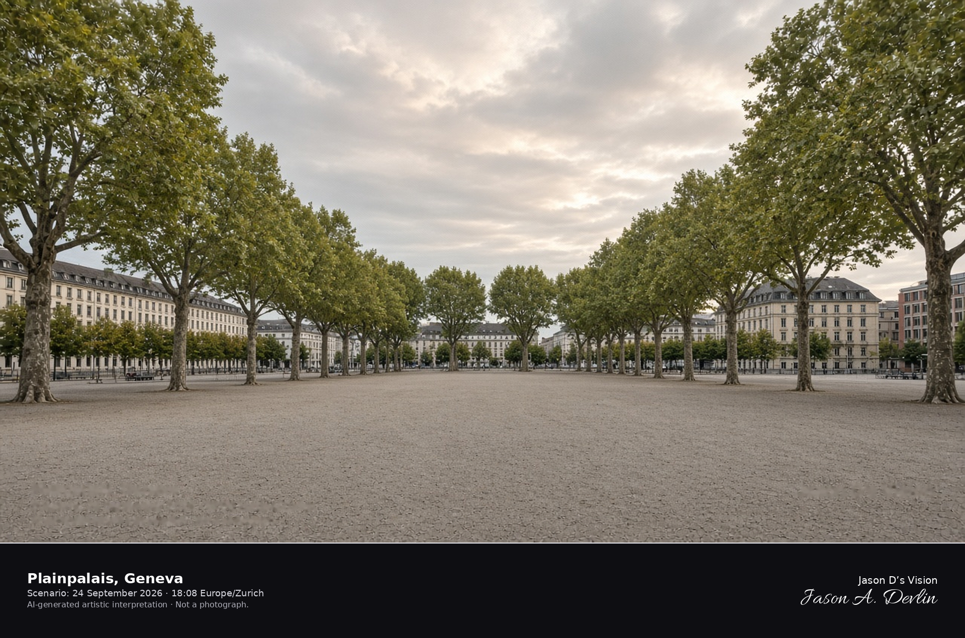 AI-generated artistic interpretation of the Plaine de Plainpalais in Geneva