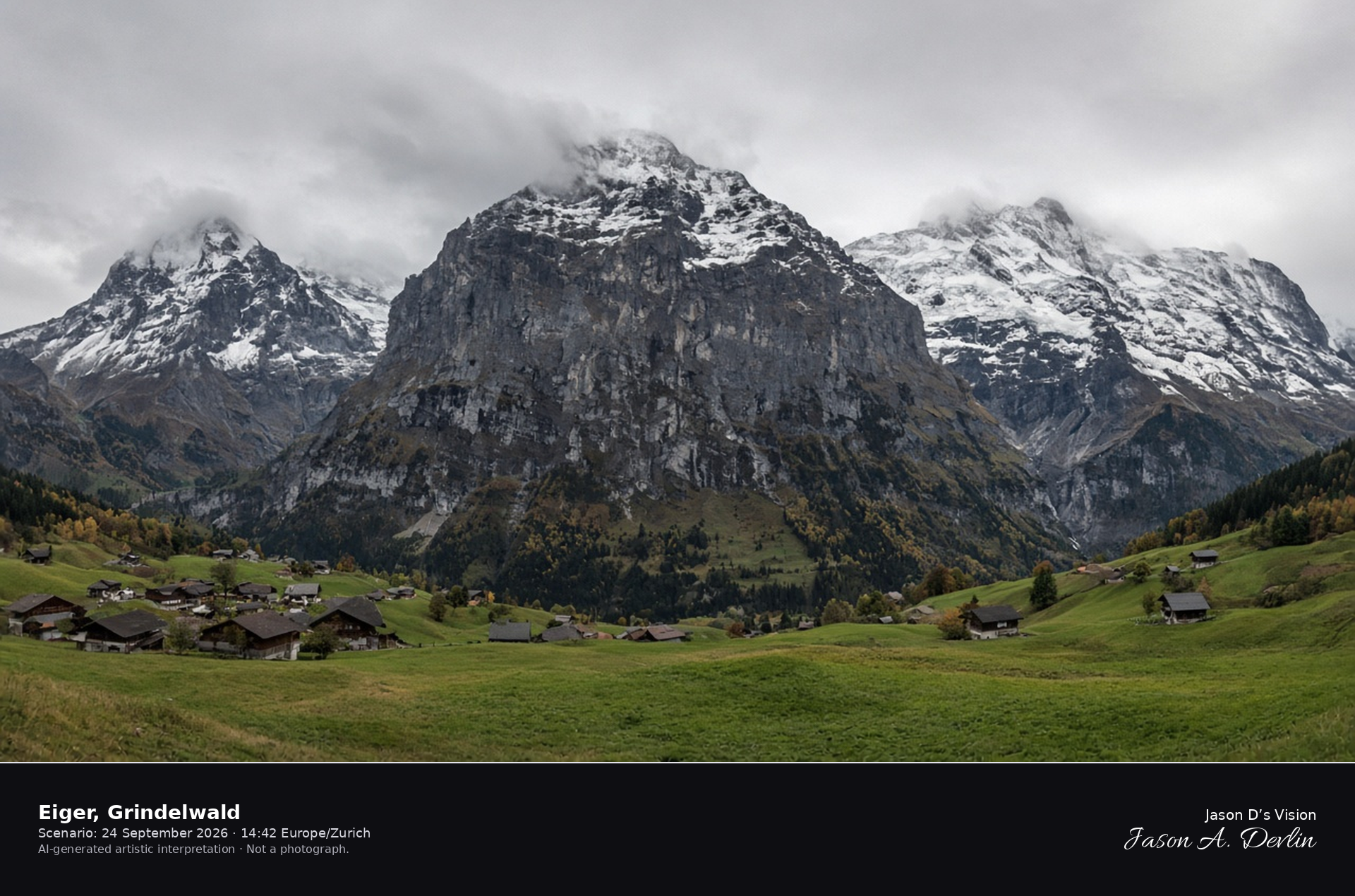 AI-generated artistic interpretation of the Eiger north face from Grindelwald