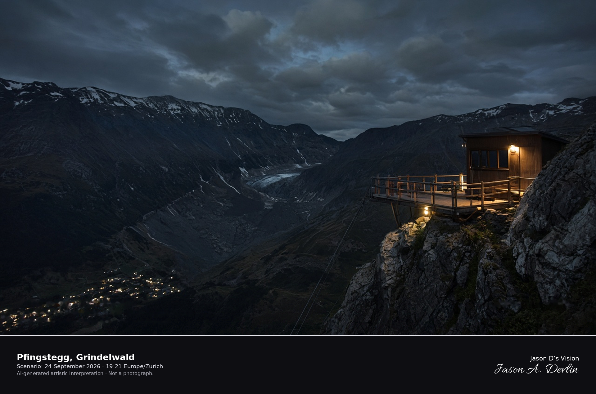 AI-generated artistic interpretation of the Pfingstegg terrace above Grindelwald