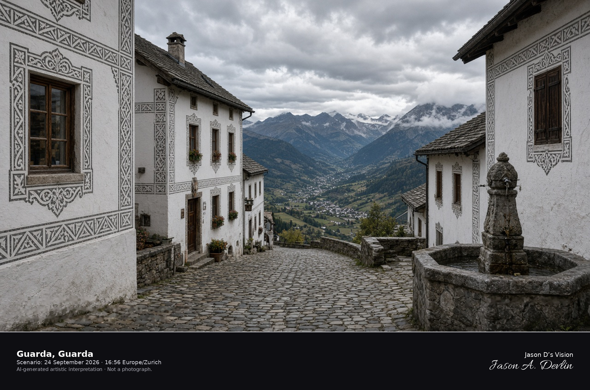 AI-generated artistic interpretation of a sgraffito lane in Guarda