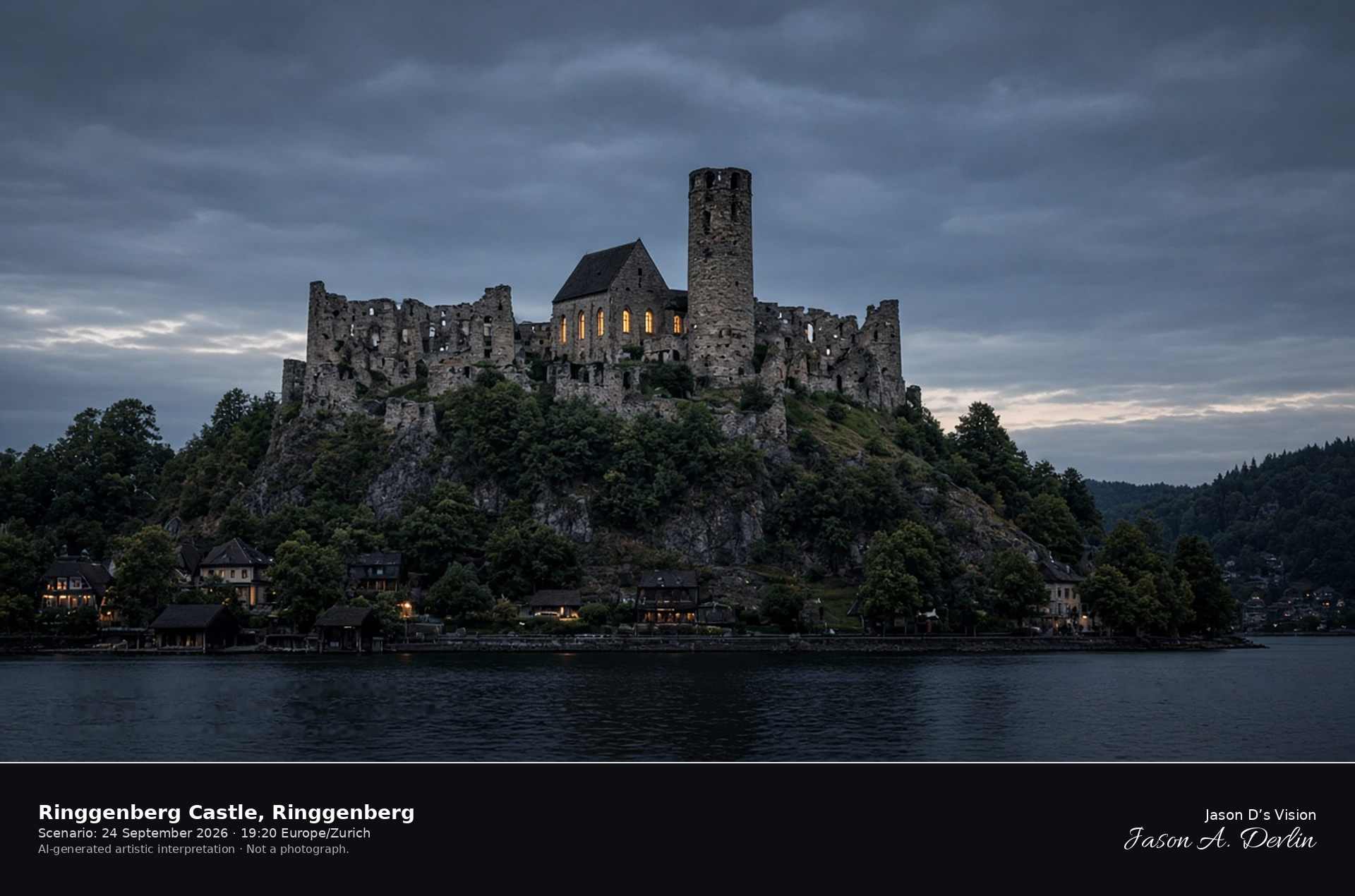 AI-generated artistic interpretation of the church in the ruins of Ringgenberg Castle