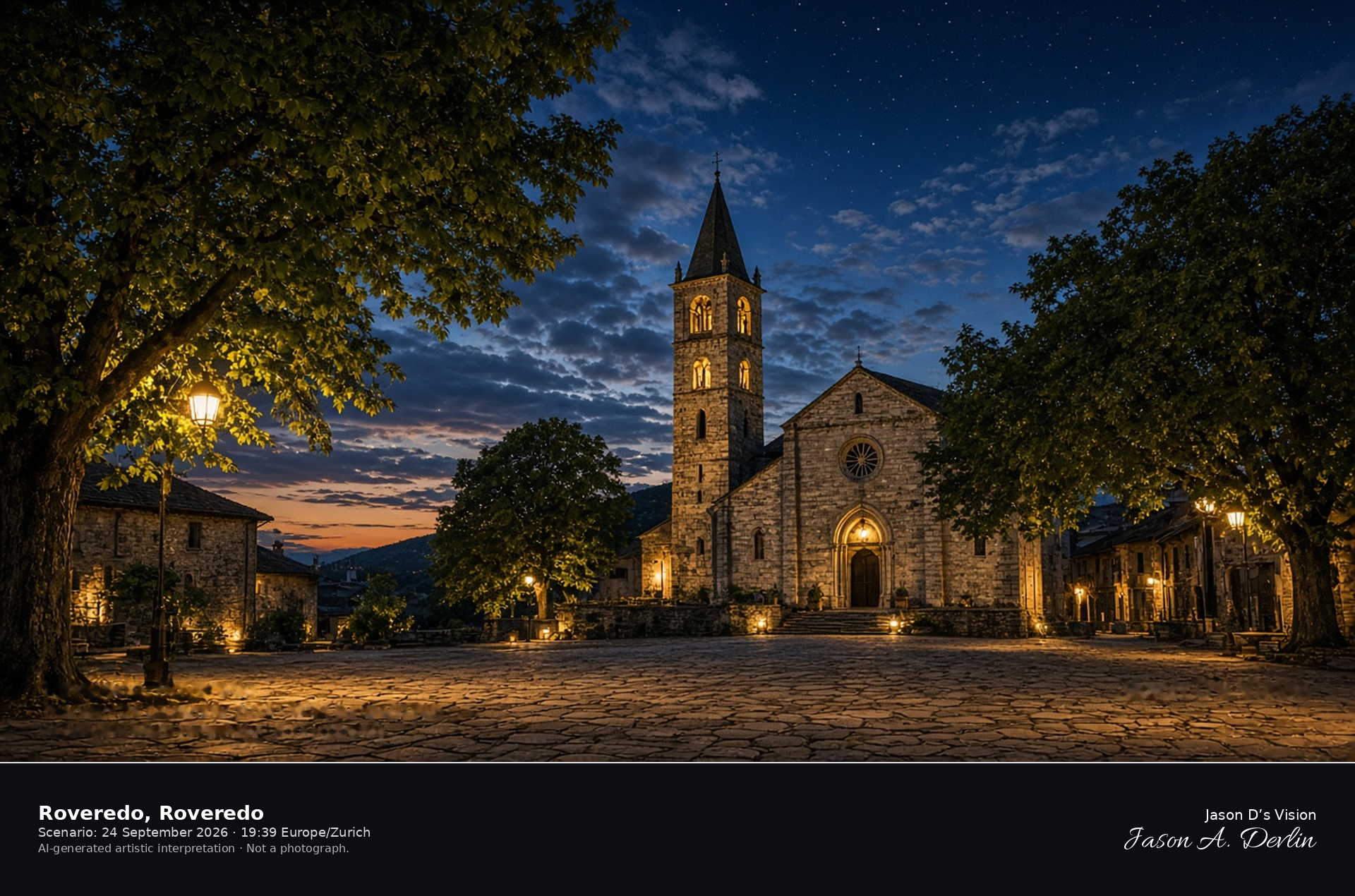 AI-generated artistic interpretation of the church of San Giulio in Roveredo