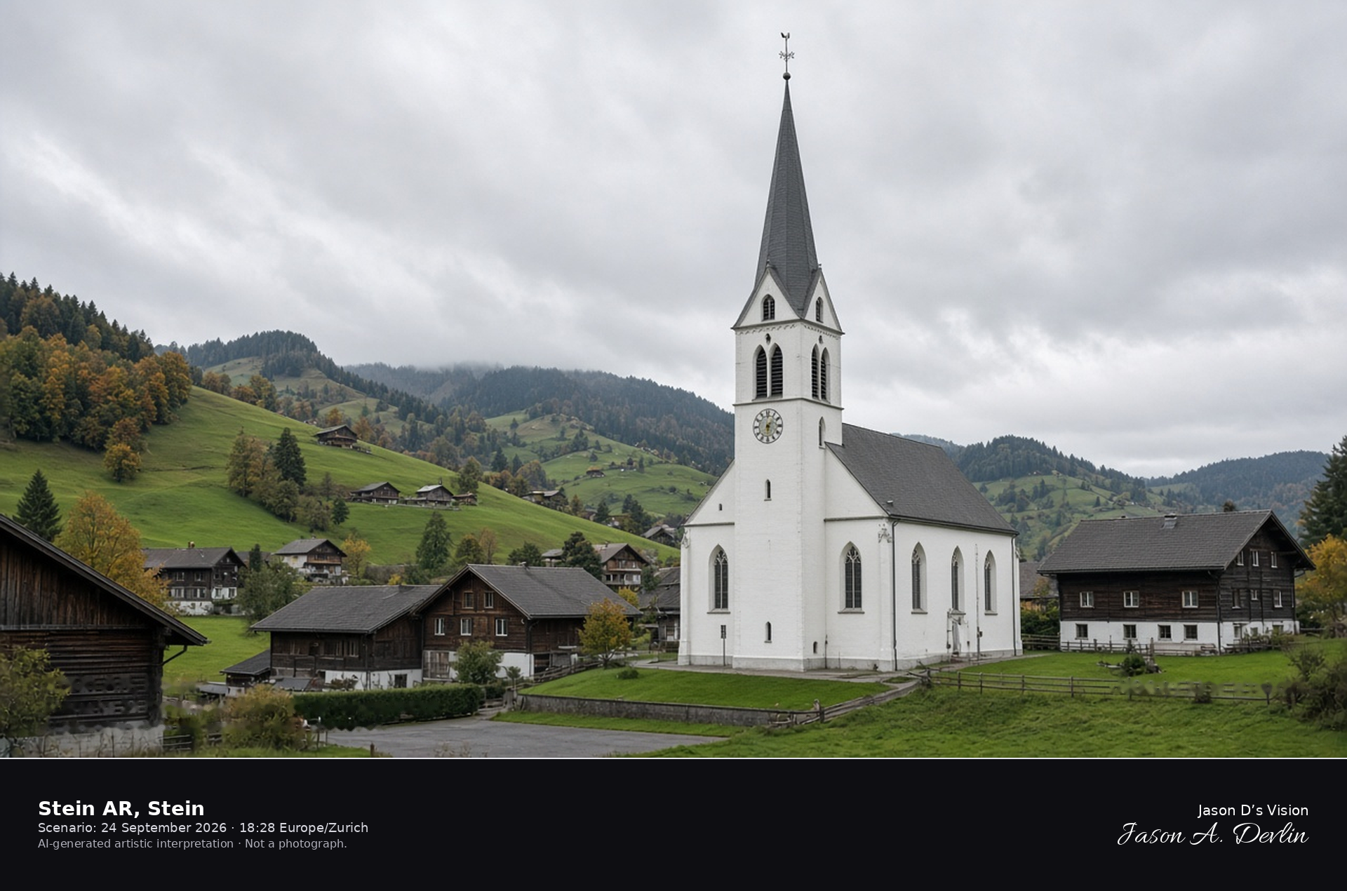 AI-generated artistic interpretation of the reformed church in Stein, Appenzell Ausserrhoden