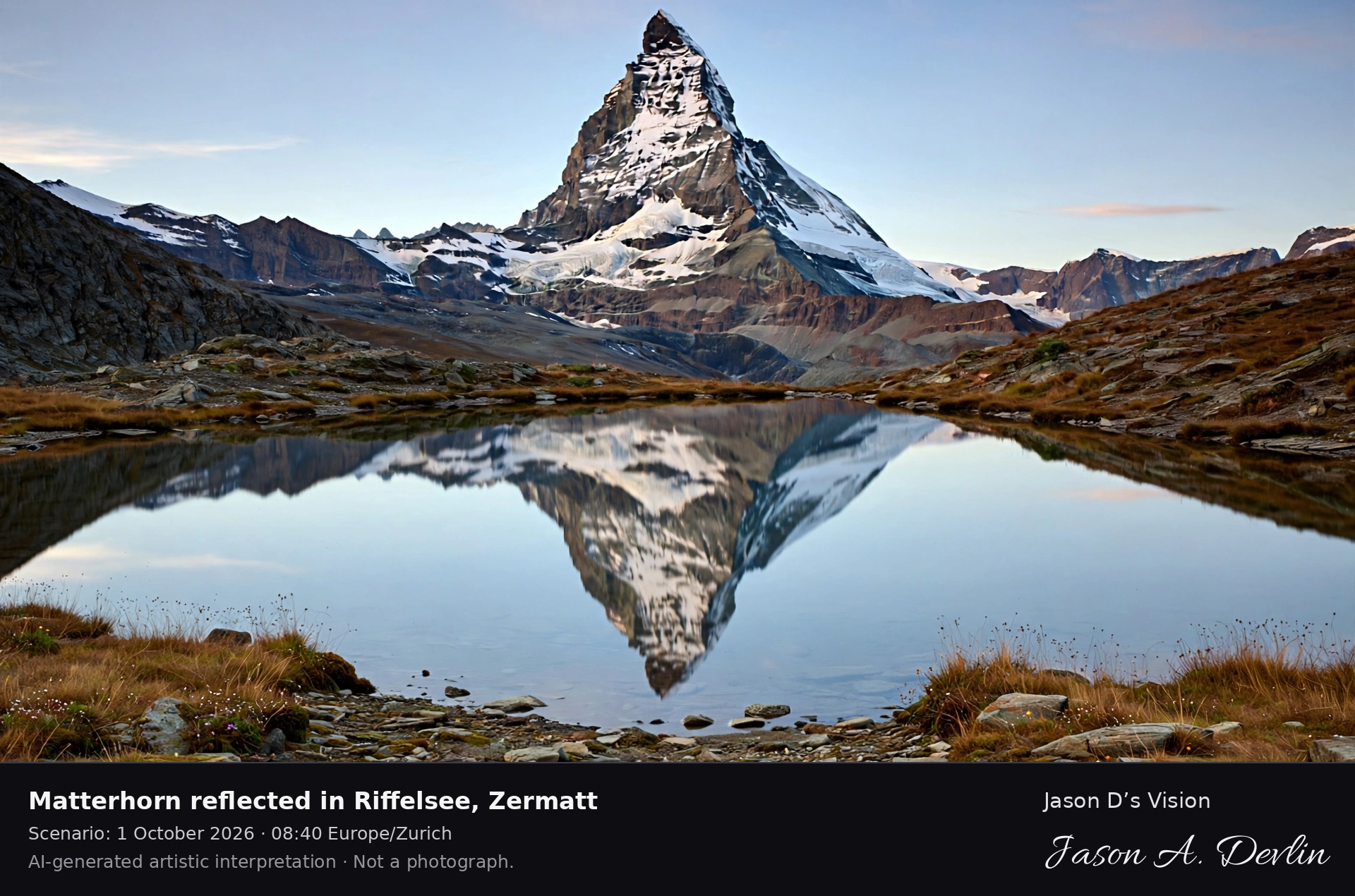 Matterhorn reflected in Riffelsee, Zermatt